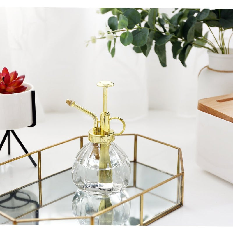 Ebristar Plant Mister, 6.5" Tall Decorative Glass Water Spray Bottle with Gold Top Pump Small Watering Can by Ebristar - Clear - Image 5
